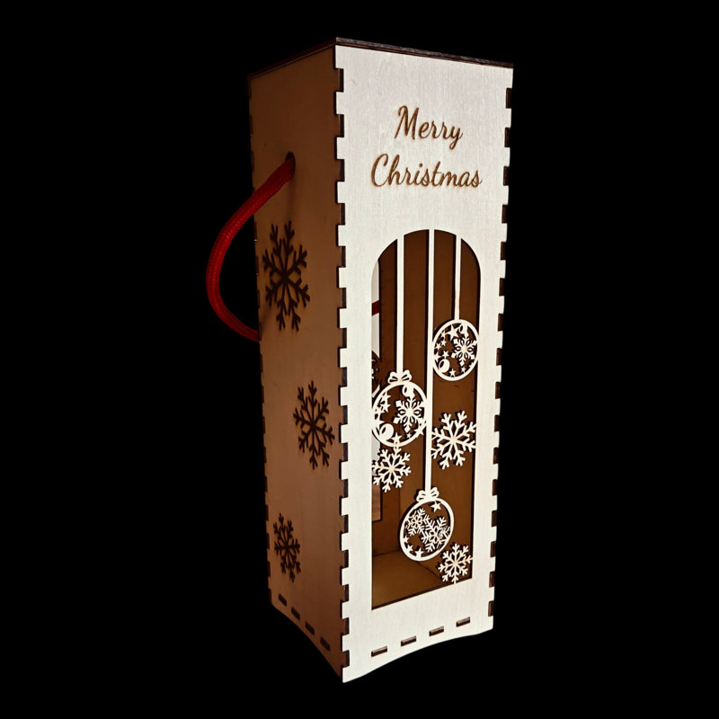 Christmas Wooden Wine Box - Natural
