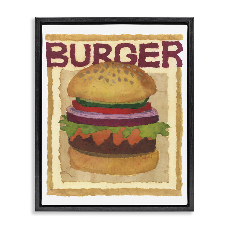 Watercolor Style Burger Brown Framed Floater Canvas Wall Art by Nancy Overton, Black, 21" H x 17" W