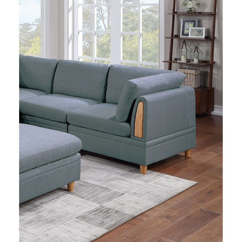 Salon moderne, 6 pièces en tissu contemporain et canapé modulaire avec dossier, 6 sièges
