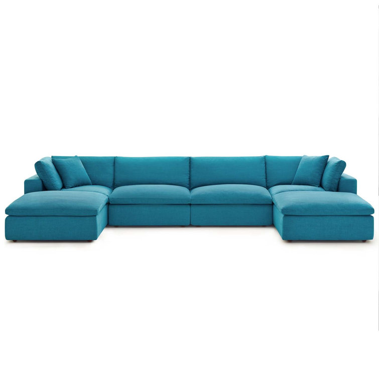 Commix Down Filled Overstuffed 6 Piece Sectional Sofa Set in Azure