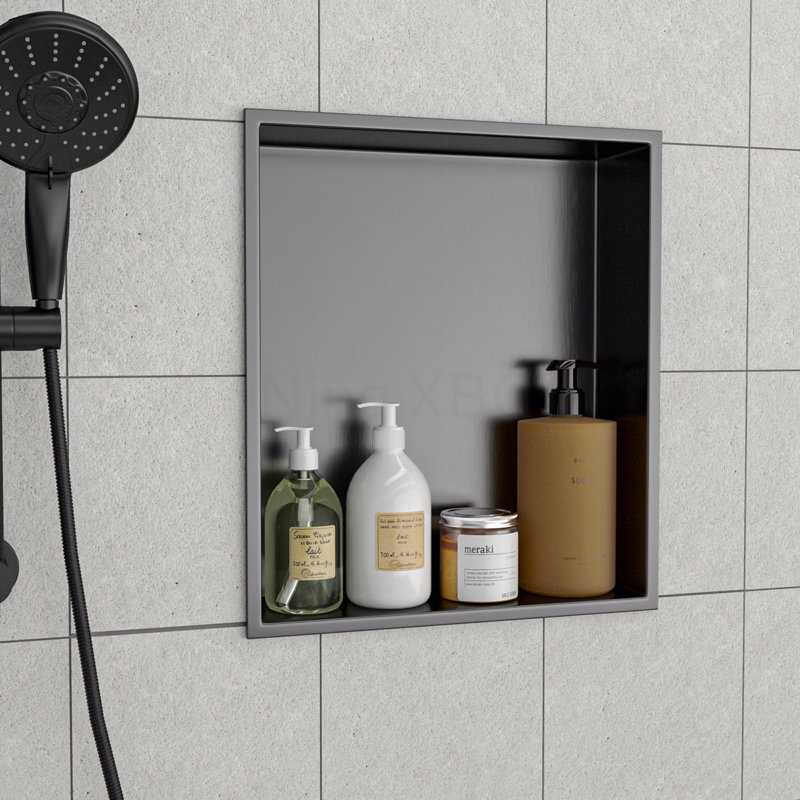17" X 15" Stainless Steel Shower Niche, Gunmetal Black, Gunmetal Black, 15" H x 17" W x 3.94" D