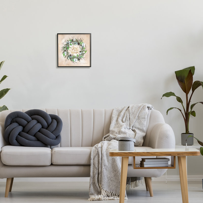 Joyeuse fête du monde, couronne de fleurs par Kelley Talent - cadre flottant, impression sur bois