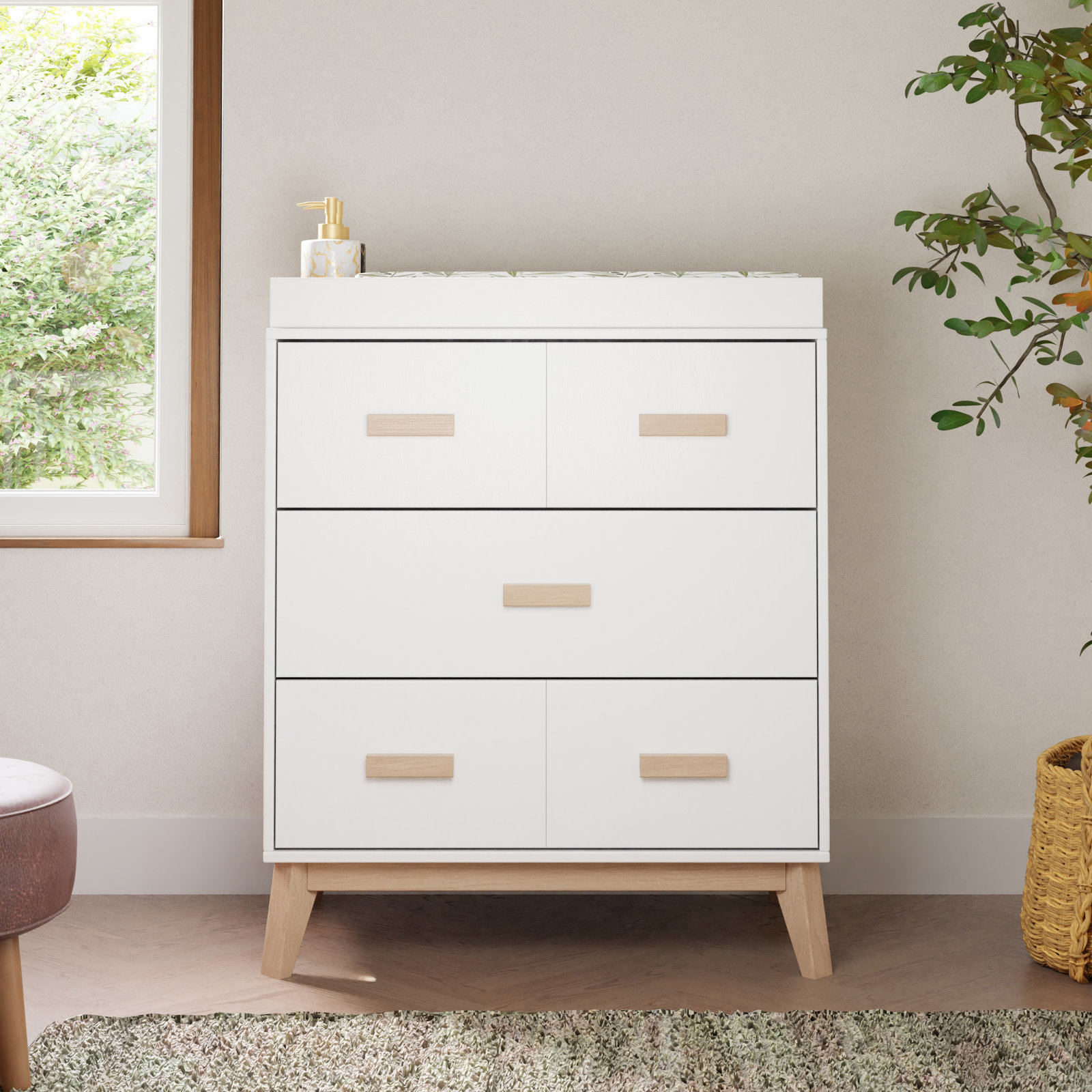 Scoot 3-Drawer Changing Table, White/Washed Natural