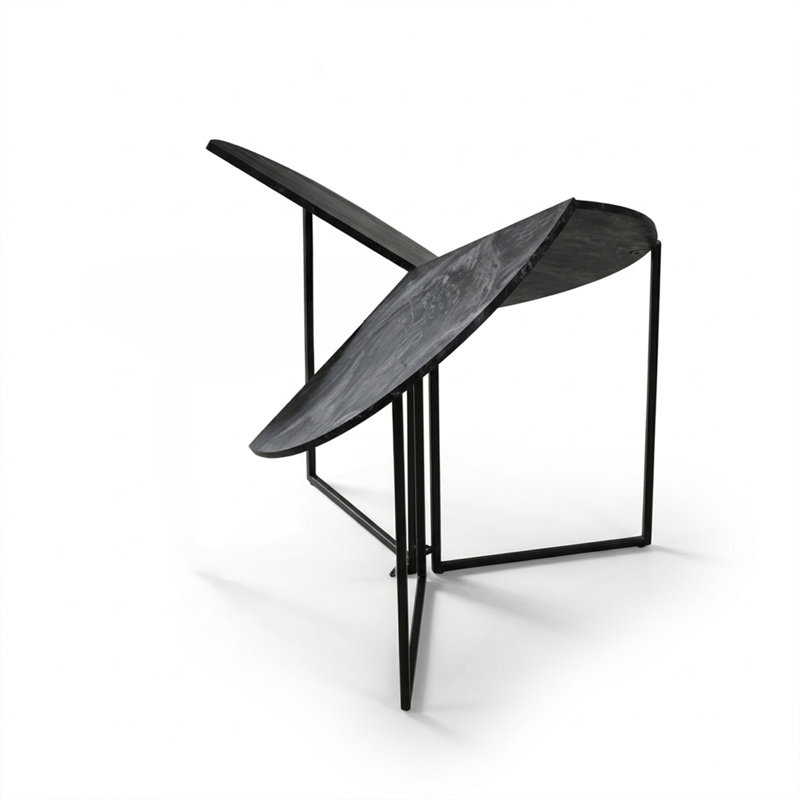 Table de salle à manger ronde moderne avec piètement géométrique en métal