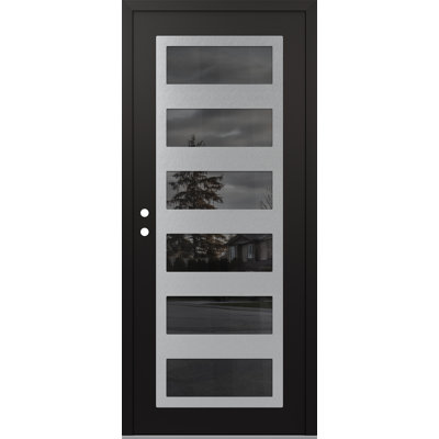C9 à gauche 36 po X 80 po Porte d'entrée avant à panneau en verre argenté noir et noir