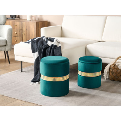 Amarjit 34cm Wide Velvet Round Pouf Ottoman with Storage
