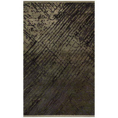 Tapis noir / gris en viscose tissé à la machine Zoya