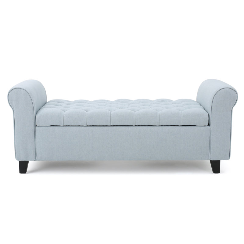  Claxton 50 Inch Contemporary Button Tufted Upholstered Storage Bench with Flip Top, Rolled Arms, Soft Close Hinges