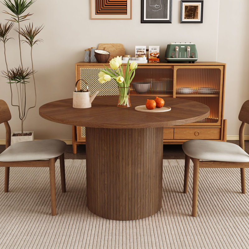 Cuji 47'' Round Pedestal Dining Table, Walnut