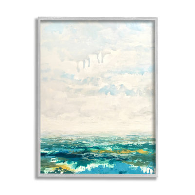 Abstrait, paysage aérien, nuages moelleux, champs éloignés par Claire Cormany - peinture sur toile à cadre flottant