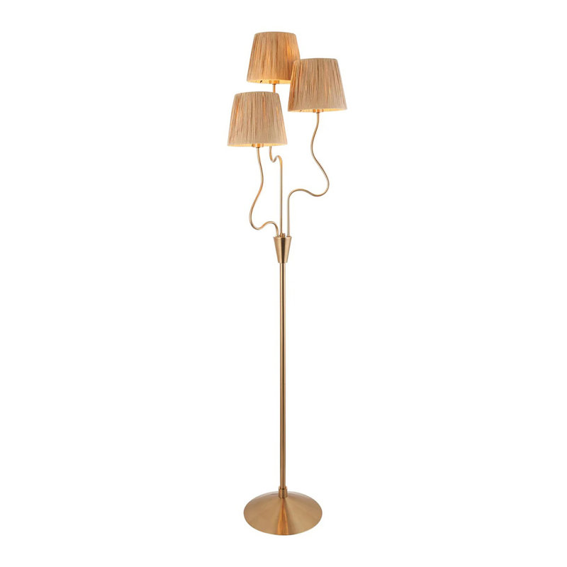 American Vintage-Style Iron & Fabric Floor Lamp, Gold