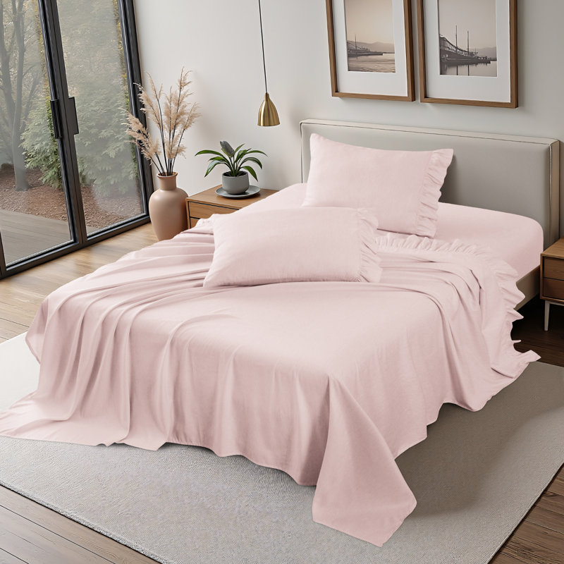 Shabby Chic Printed Pin Stripe Sheet Set, Twin, Blush