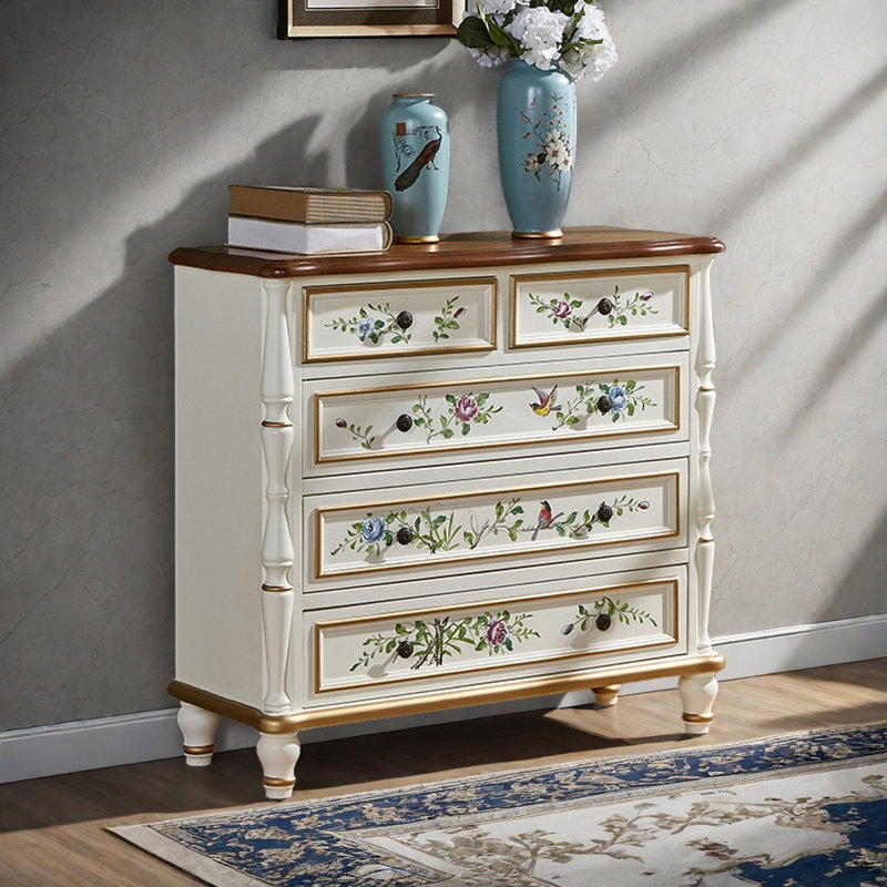 Commode décorative rétro en bois peint pastorale