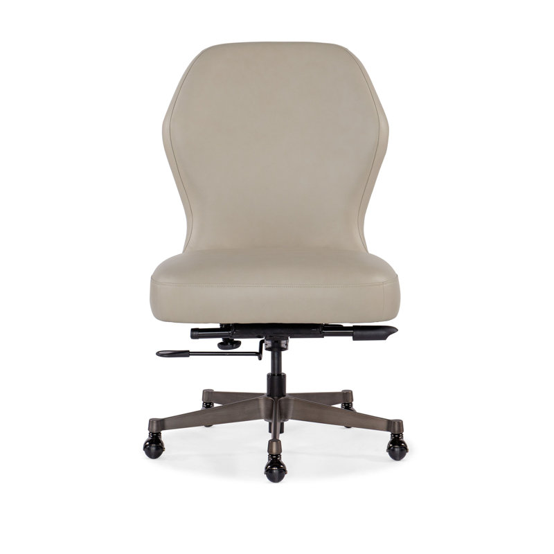 Beige Genuine Leather Swivel Task Chair with Gunmetal Base