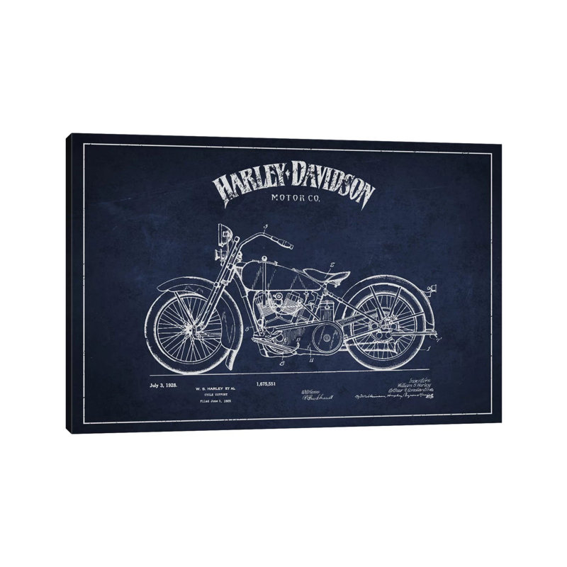 Harley-Davidson Navy Blue Patent Blueprint - Wrapped Canvas Print, 66.04 cm H x 45.72 cm W x 3.175 cm D