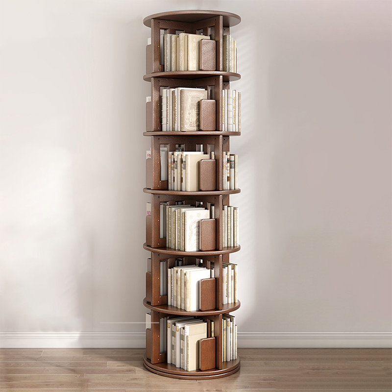 Bibliothèque rotative en bois massif noyer, (6 tablettes) H 75,98 po x l 17,91 po x P 17,91 po, Noyer