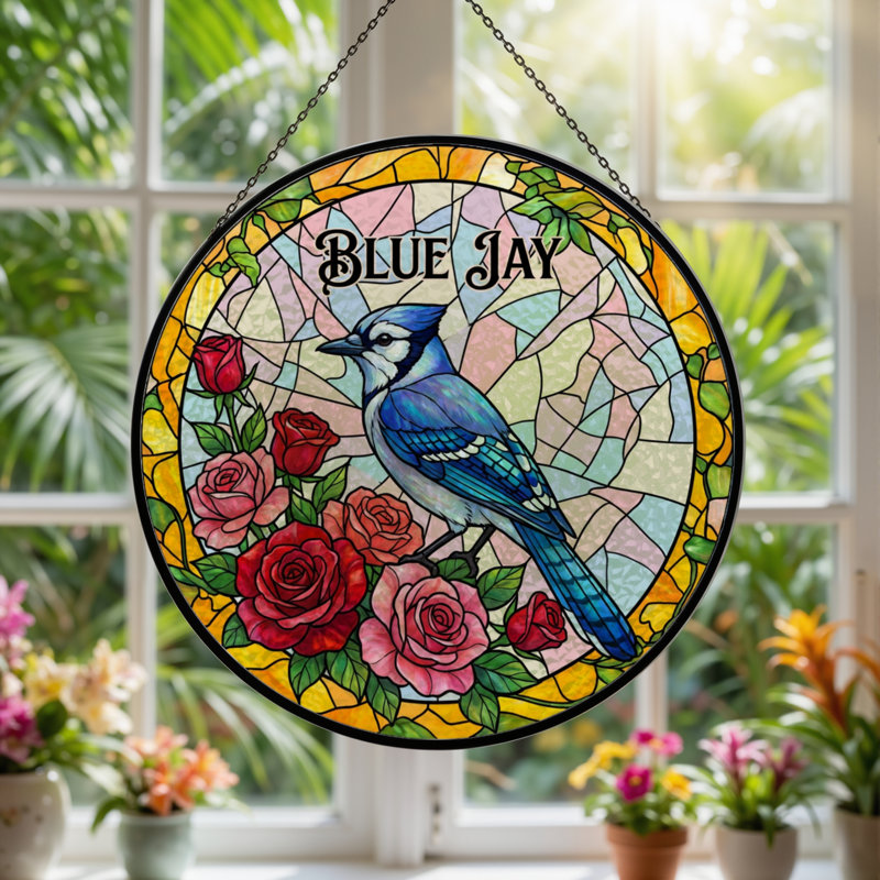 Panneau de vitrail en verre coloré 12 "H Jay, H 12 po x l 12 po