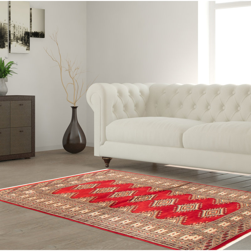 Tapis rouge foncé Malayka Peshawar Bokhara 3 pi 1 po x 5 pi 3 po