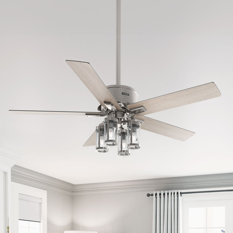 Hunter 52 inch Astwood II Ceiling Fan with Lights and Remote, Brushed Nickel With Oak Wood Blades