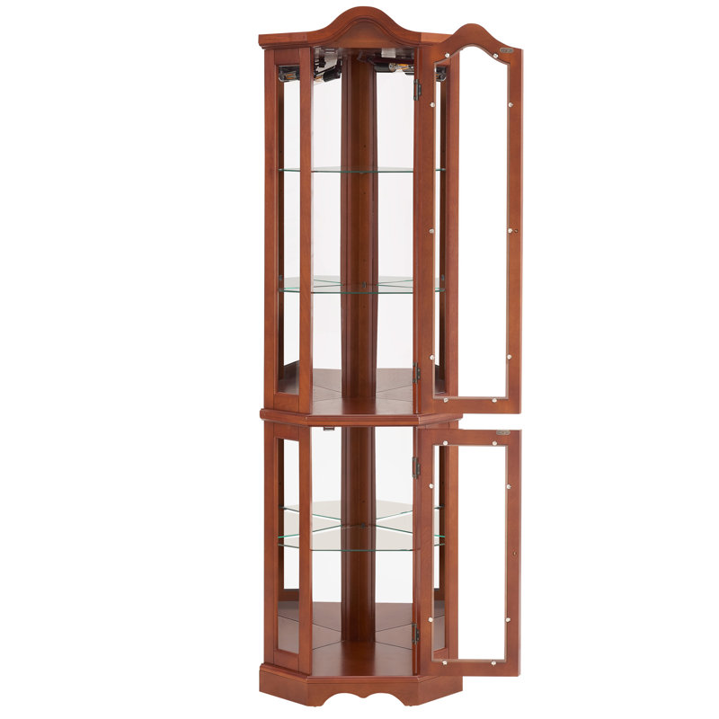 Rangement éclairé pour coin - tablettes en noyer réglables avec miroir