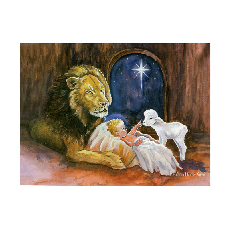 «The Lion Lamb and emmanuel» par Eileen Herb-Witte - impression sur toile tendue, H 14 po x l 19 po x P 2 po