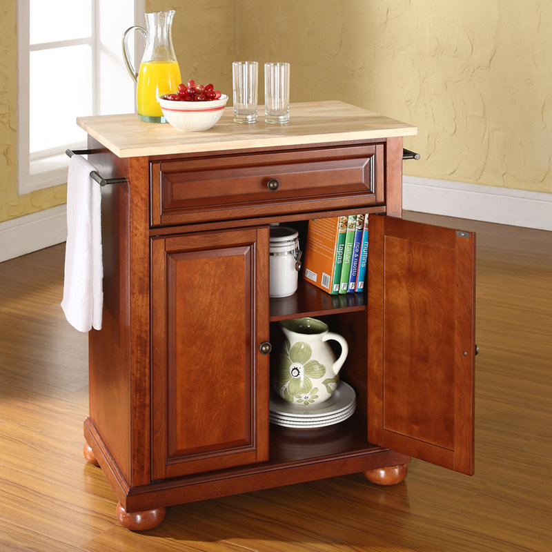 Hedon Solid Wood Top Kitchen Cart, Classic Cherry