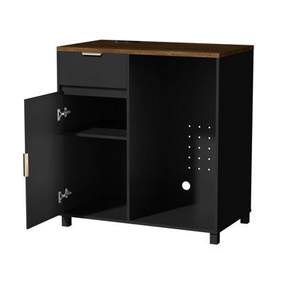39.4" Coffee Bar Cabinet with Mini Fridge Space, Power Outlet & Fluted Door