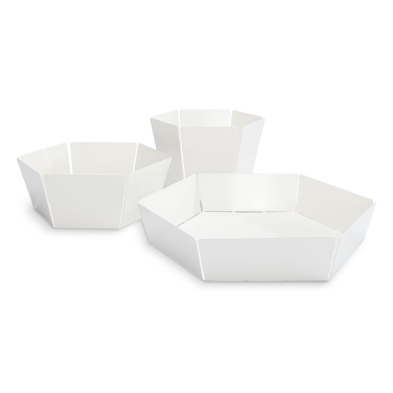 2D:3D Metal Decorative Bowl, 2.6" H x 13.5" W x 13.5" D, White