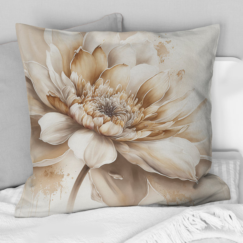 Coussin décoratif simple imprimé floral beige III