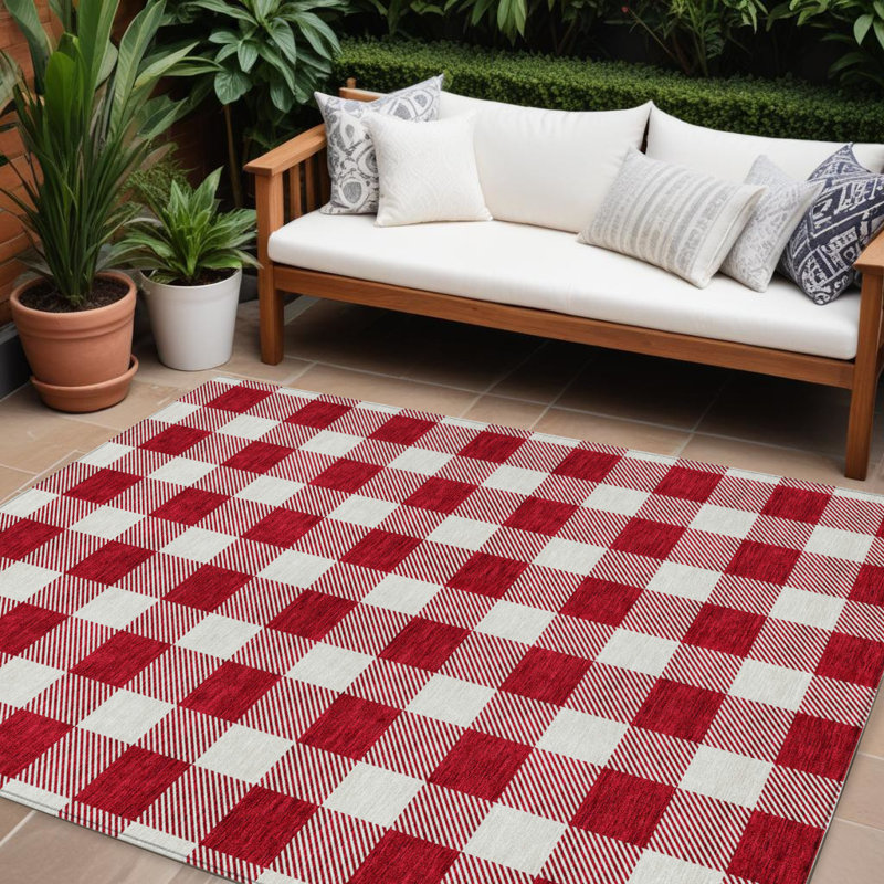 Tapis intérieur lavable à carreaux rouge 9 'X 12'