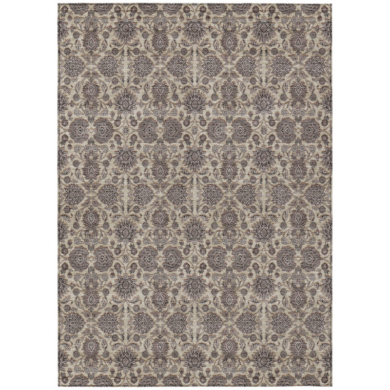 Tapis intérieur lavable floral taupe et beige ivoire 9 pi x 12 pi