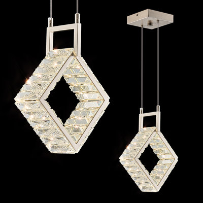 Modern LED Crystal Pendant Light Square Chandelier Kitchen Island Mini Light Fixture