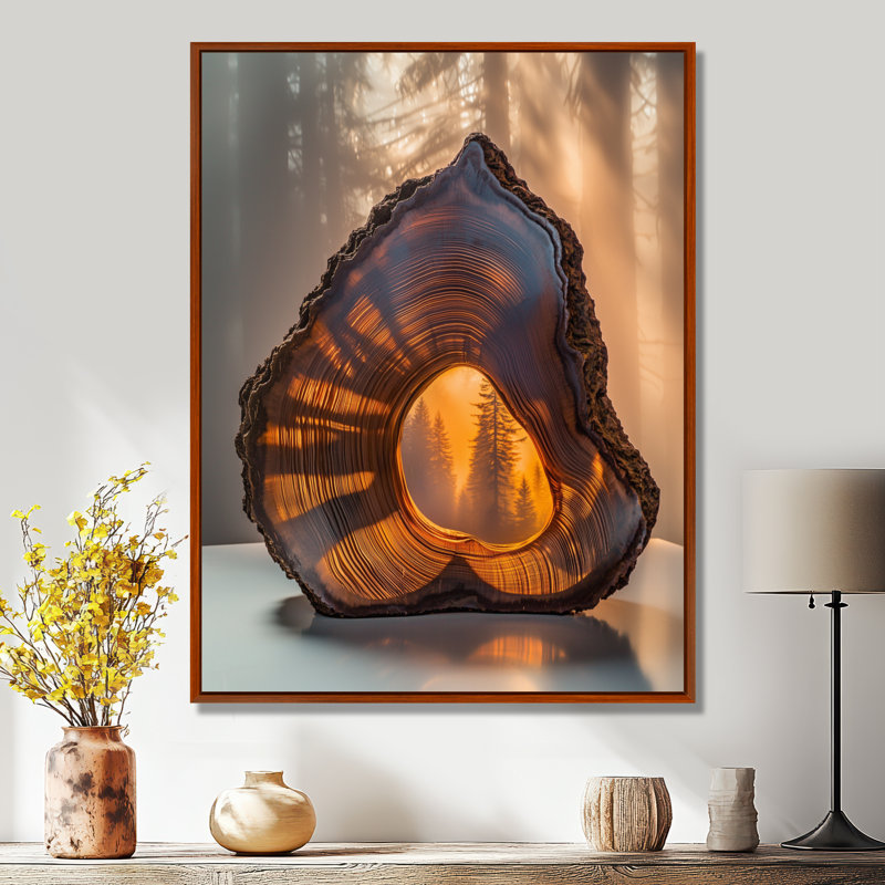 Geonte ambre, glissade en bois ondulant à travers les bois I - art mural forêt, H 44 po x l 34 po, Brun