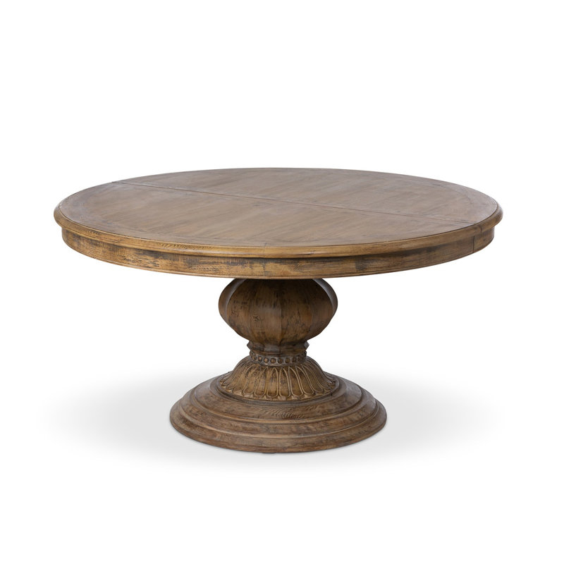 Round Pine Extendable Pedestal Dining Table