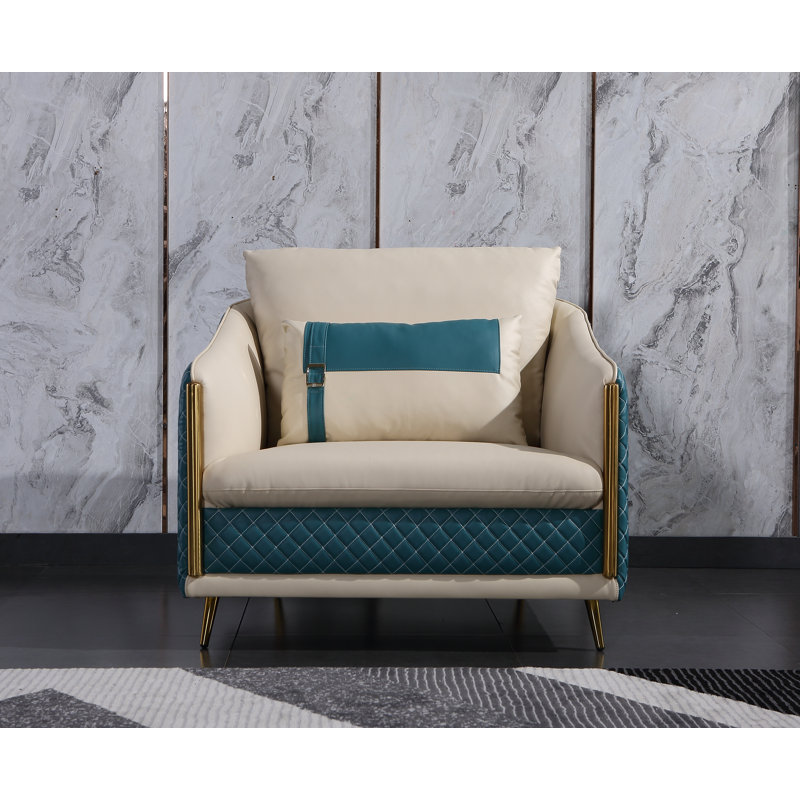 Icaro Club Chair, Off White/Orange Genuine Leather