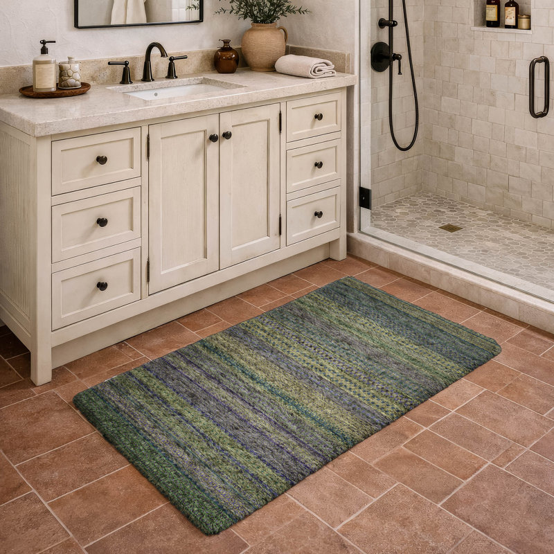 Premium Machine Washable Dream Shag ADS527 Striped Rug, 1'8" x 2'6", Olive