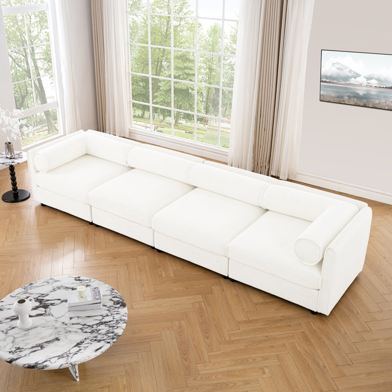 Canapé modulaire modulaire avec rangement, dossier cylindrique et accoudoirs, siège confortable profond, durable et de soutien pour le salon, canapé 4 places