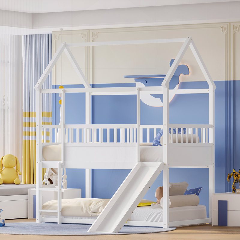 Lit maison avec glissade convertible et échelle, Blanc