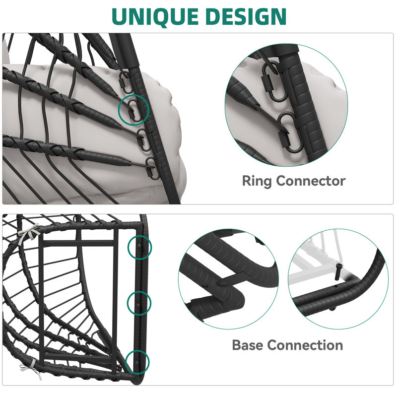  Hanging Egg Chair With Stand, Gray, Black