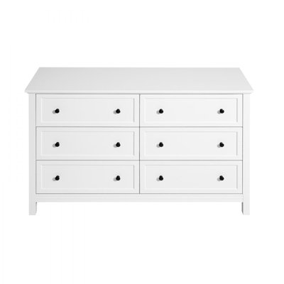 Commode 6 tiroirs, commode en bois avec dispositif coulissant et anti-basculement, commode rétro minimaliste, organisateur de meuble télé avec rangement pour le salon, le couloir, la chambre à coucher, le vestibule, blanc