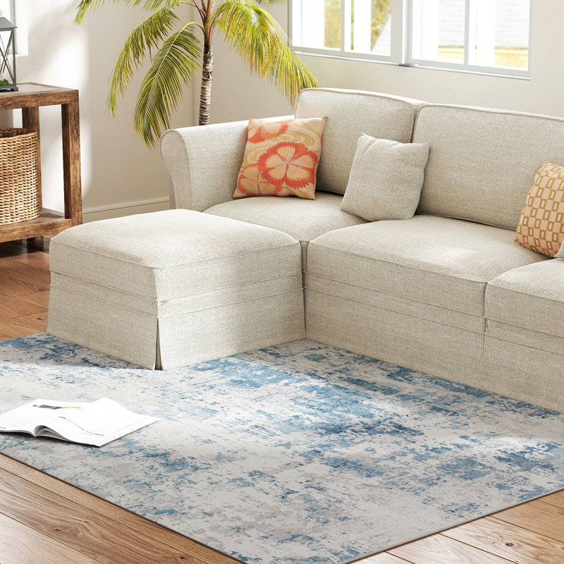 Tapis bicolore en chenille bleue - sensation douce et moelleuse, contraste moderne et calme pour les salons / chambres à coucher