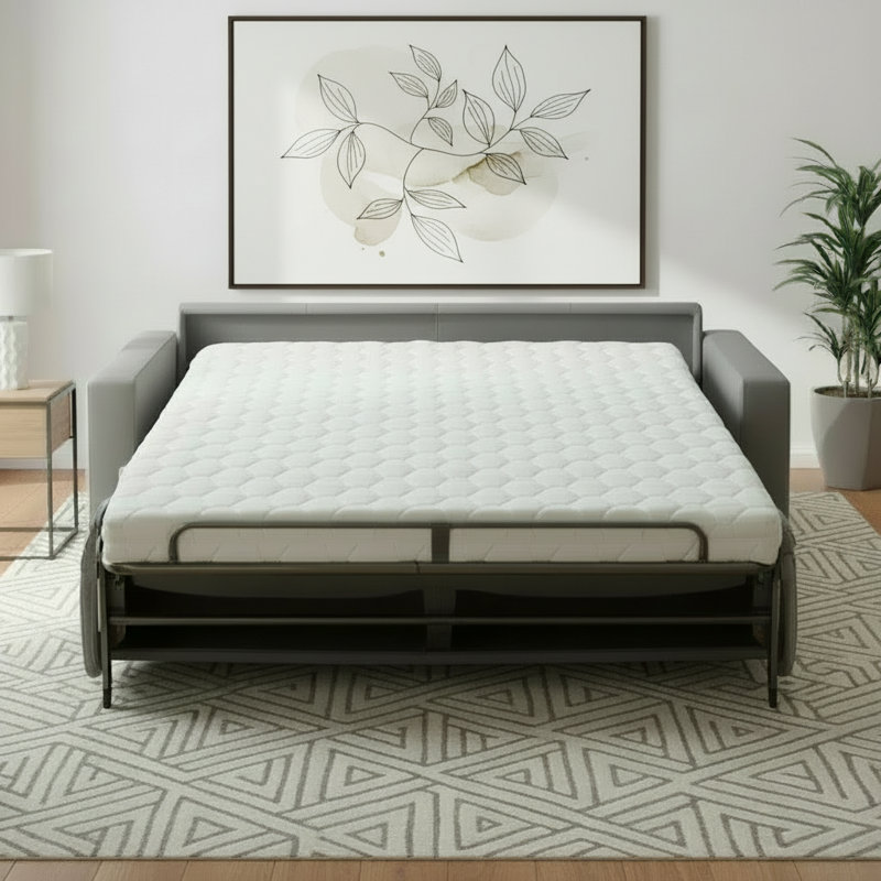Canapé-lit à accoudoirs carrés en tissu 81 po Norell, Tissu performance gris clair DuraTex