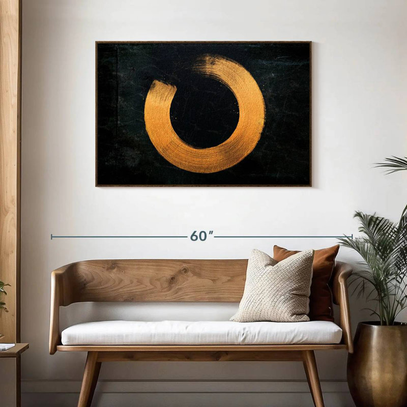 Cercle zen doré, Cadre flottant en noyer, 43 po x 29 po