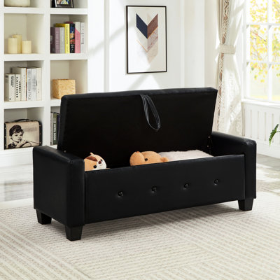 Banc de rangement 48 po en similicuir pour chambre à coucher, salon, couloir, noir facile à utiliser et à nettoyer avec rangement de 48 pouces, assemblage et entretien appropriés
