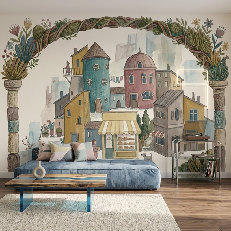 Décoration murale amovible Wholesical Village, 200 po x 120 po, Non-Woven Nonpasted