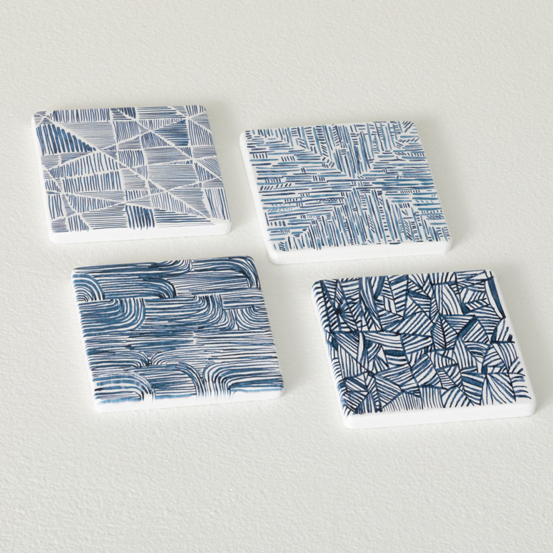 Ensemble de 4 sous-verres à motifs créatifs 4 po - bleu