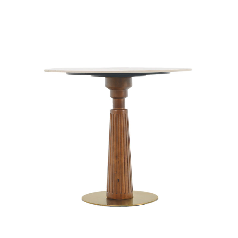Modern Dining Table, 33.5" Sintered Stone Table With Wooden Leg & Gold Base, 2 - Person Kitchen Table For Small Space, 150Lbs Weight Capacity(Only The Negotiation Table)