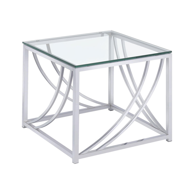 Table de bout carrée avec plateau en verre et transparent Jalmer