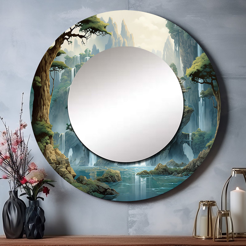 Sergie Asian Art Natures Rhyth I - miroir mural art asiatique, miroir décoratif rond, impression sur métal, 23 po x 23 po