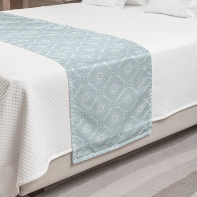Ambesonne Pastel Bed Runner Spiral Moire Effect Motif Pale Blue Grey White